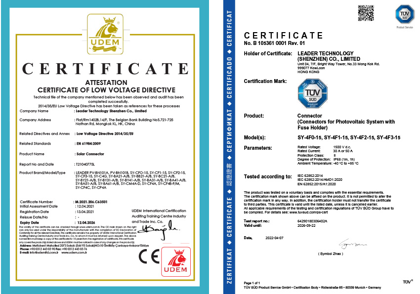 Connecteur solaire MC4 avec certification TUV
